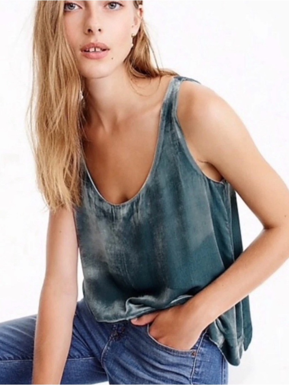 J.Crew Velvet-silk blend tank top in Gentle Sea - M